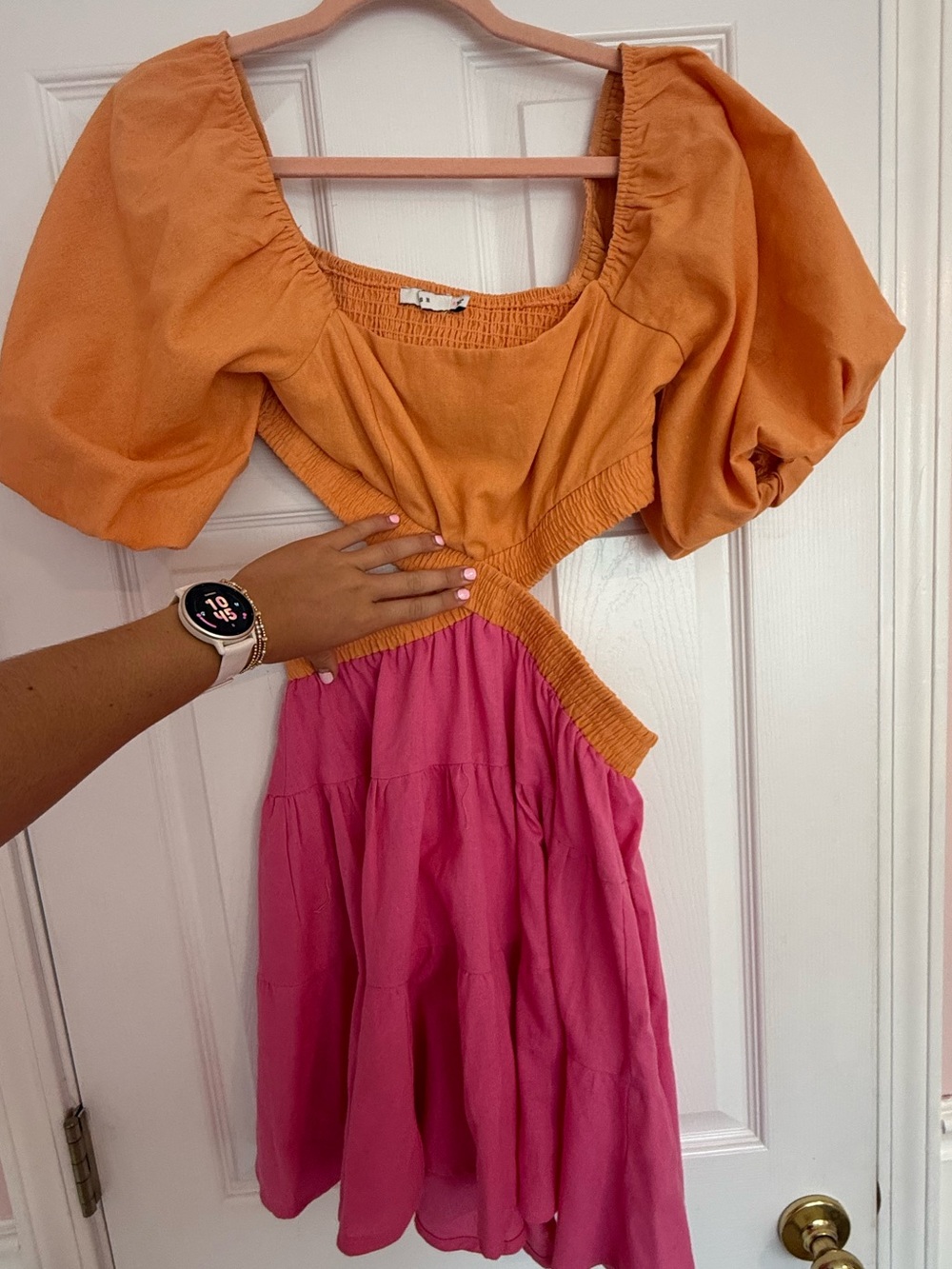 Two-Tone Orange & Hot Pink Cutout Dress